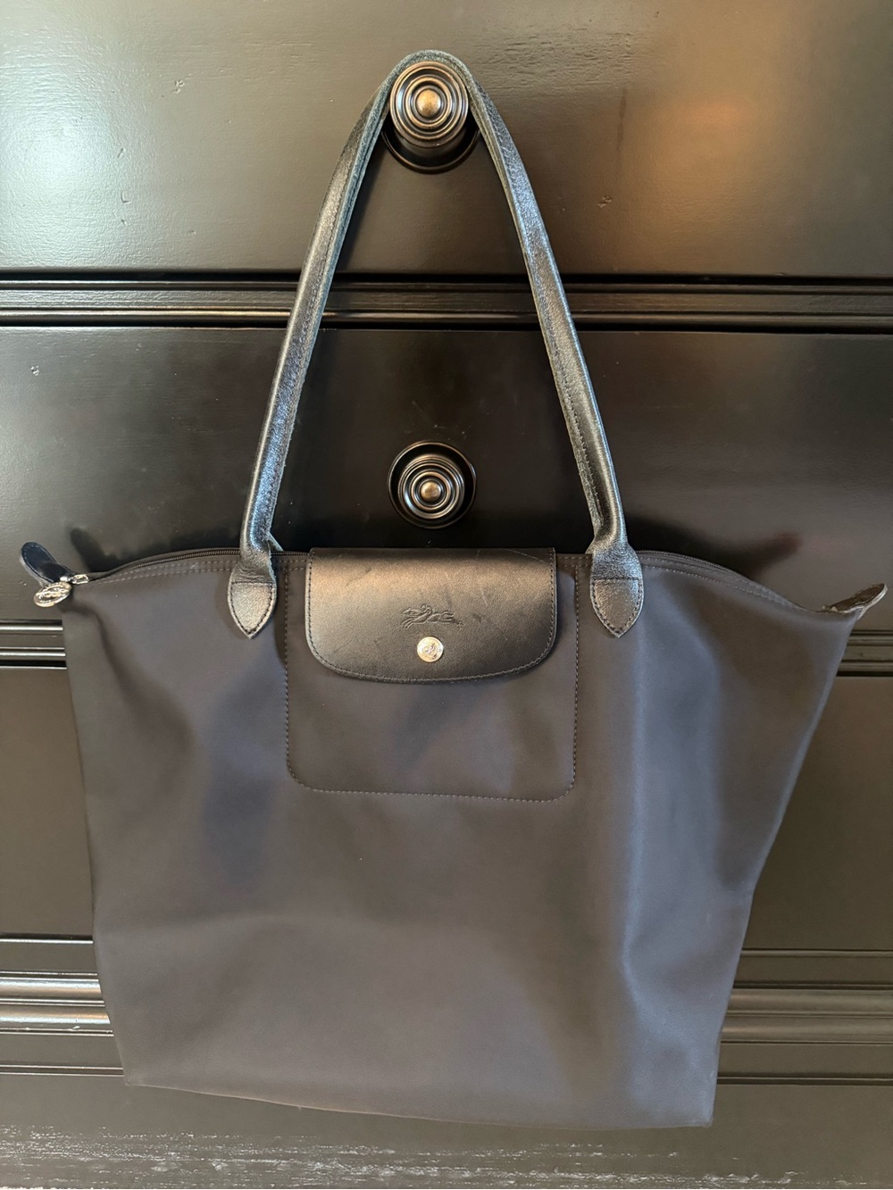 Longchamp Classic Black Tote Bag with Leather Trim